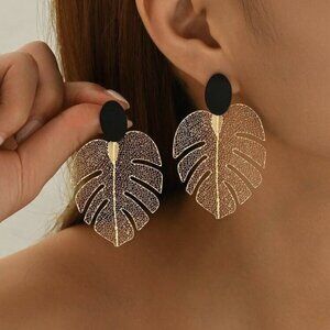 Leaf Hollow For Daily wear Gold and Black earrings for women